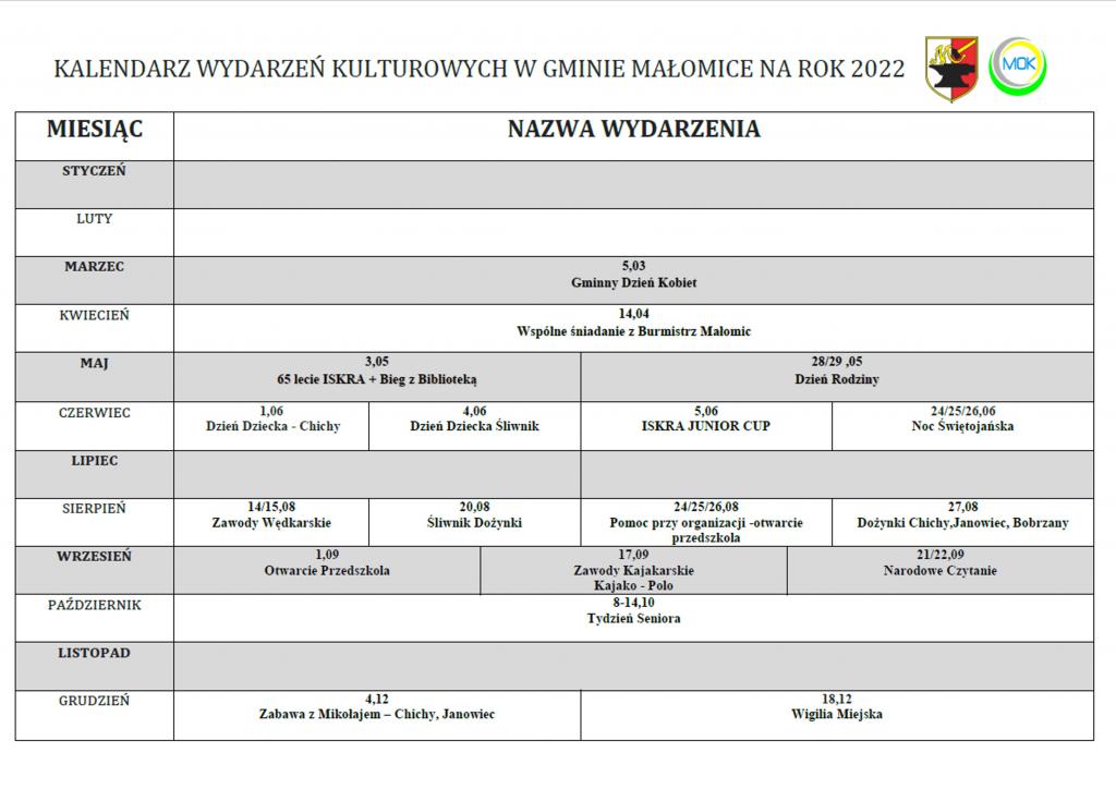 Zachęcamy do zapoznania się z Grafikiem wydarzeń 🙂